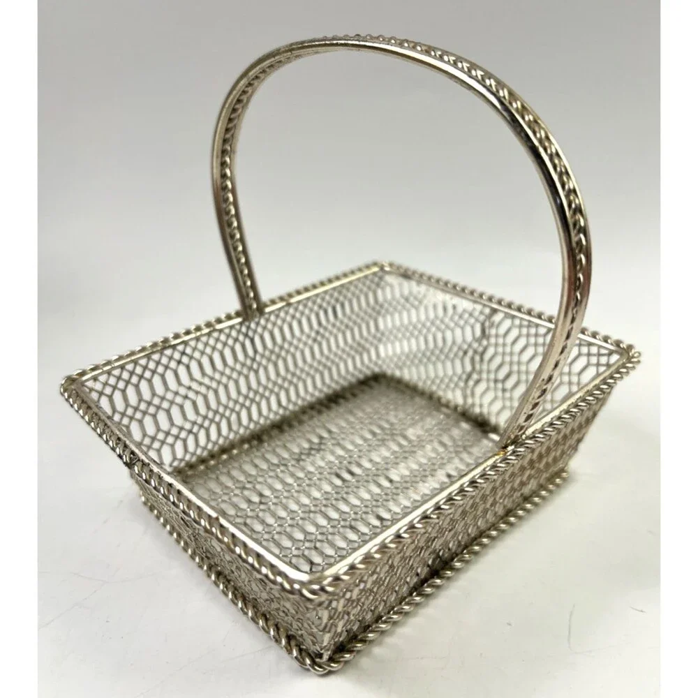 Ornate Silver-toned Colored Wire Basket With Handle